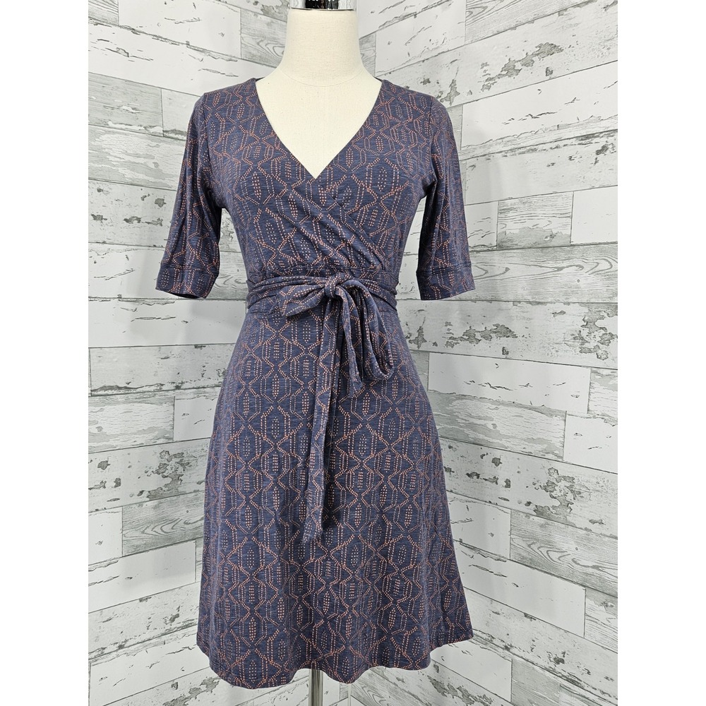 Toad&Co Women's Size XS Organic Cotton Belted Wrap Dress Geometric Pattern